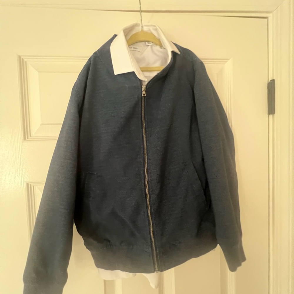 Calvin Klein Navy Zip-Up Blue Jacket and White dress shirt set